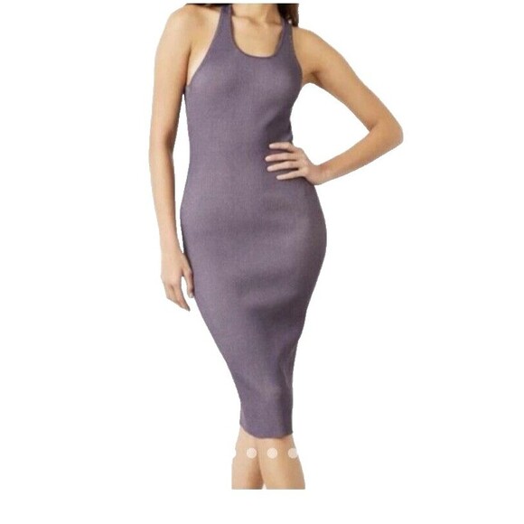 Le Ore Bandier Sea Fog Purple Ribbed Knit Bodycon Open Back Midi Dress Sz S NEW - Picture 1 of 9